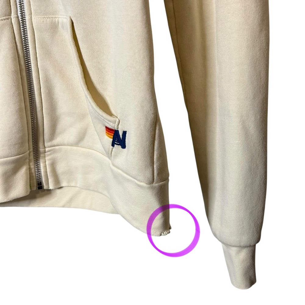 Aviator Nation Vintage Rainbow Stripe Zip Hoodie Cream USA Women’s S - Picture 11 of 16